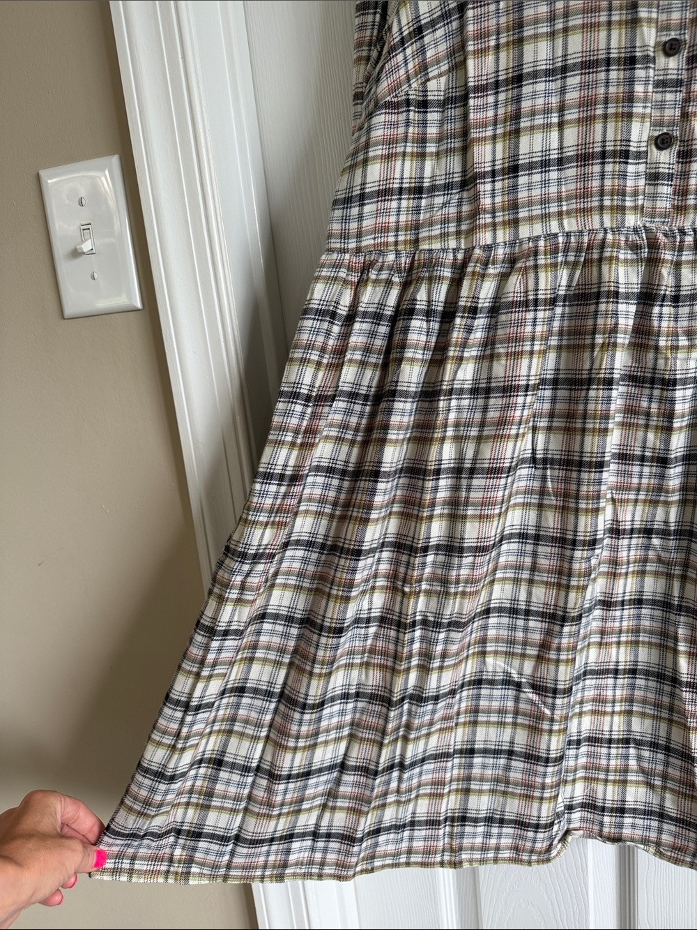 NWT LOFT Plaid Button-Front Midi Dress in Cream, Brown, Olive - Picture 8 of 11